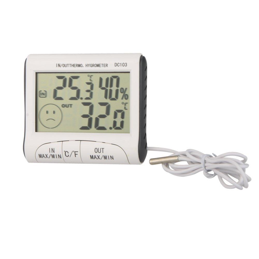 Digital Thermometer & Hygrometer | External Sensor | White