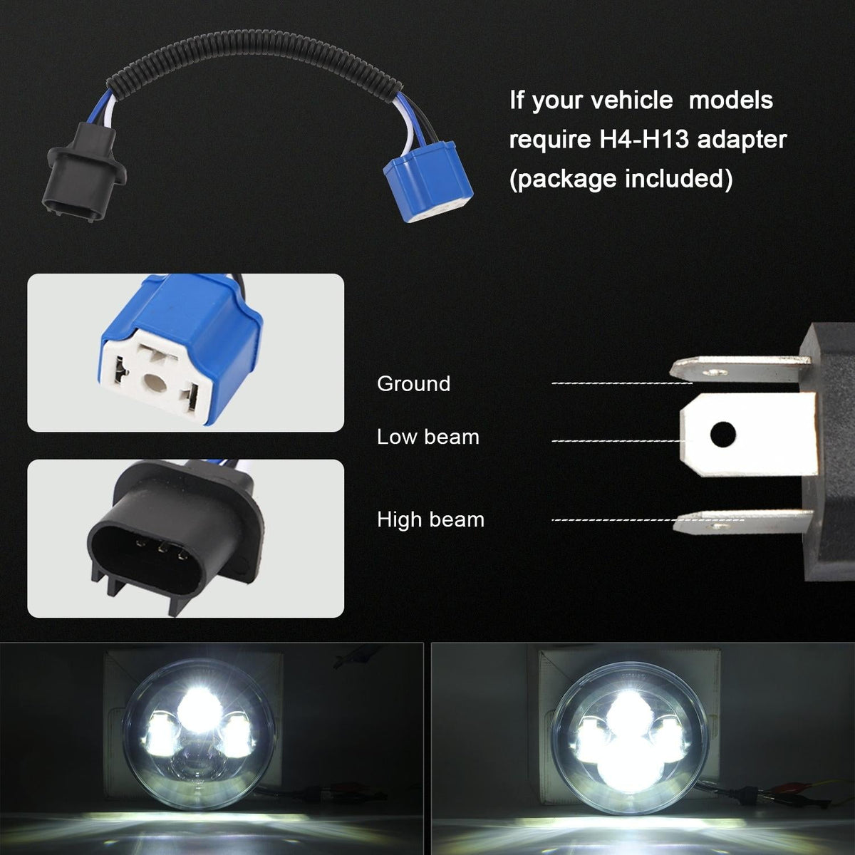 7 Inch Round LED Headlight | H4 / H13 | DC 9-30V | 4000Lm | 6000K | 40W | Jeep Wrangler