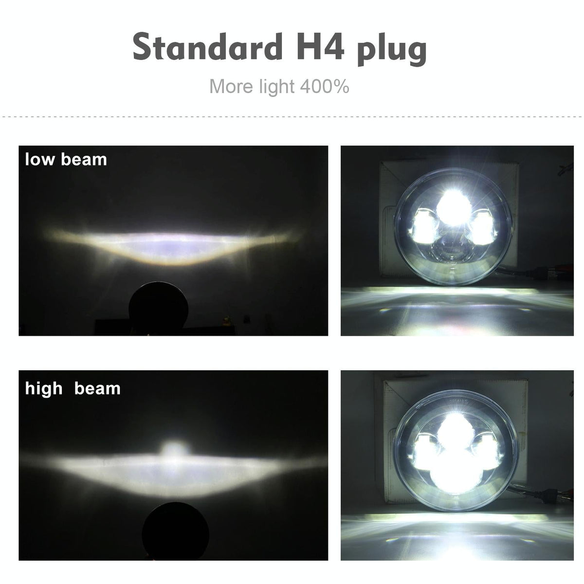 7 Inch Round LED Headlight | H4 / H13 | DC 9-30V | 4000Lm | 6000K | 40W | Jeep Wrangler