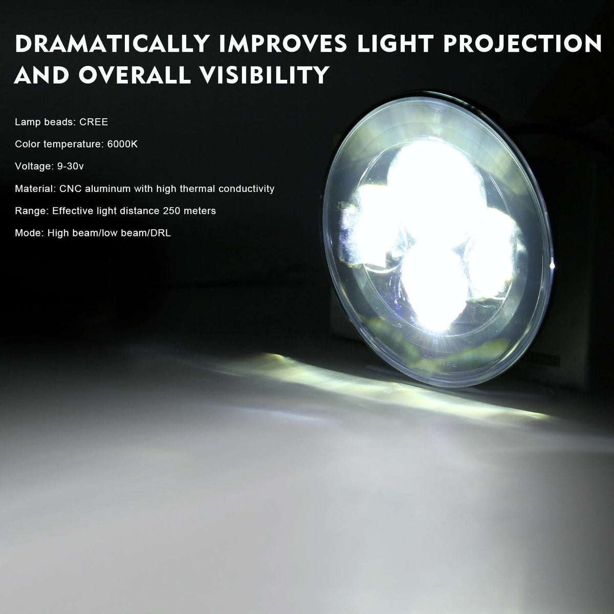 7 Inch Round LED Headlight | H4 / H13 | DC 9-30V | 4000Lm | 6000K | 40W | Jeep Wrangler