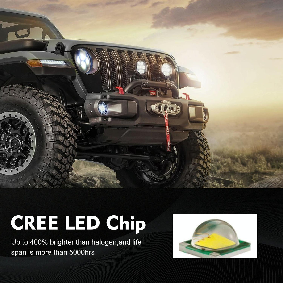 7 Inch Round LED Headlight | H4 / H13 | DC 9-30V | 4000Lm | 6000K | 40W | Jeep Wrangler