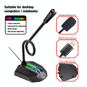 Flexible USB Microphone with RGB Lighting for Voice Chat & Video Conferencing