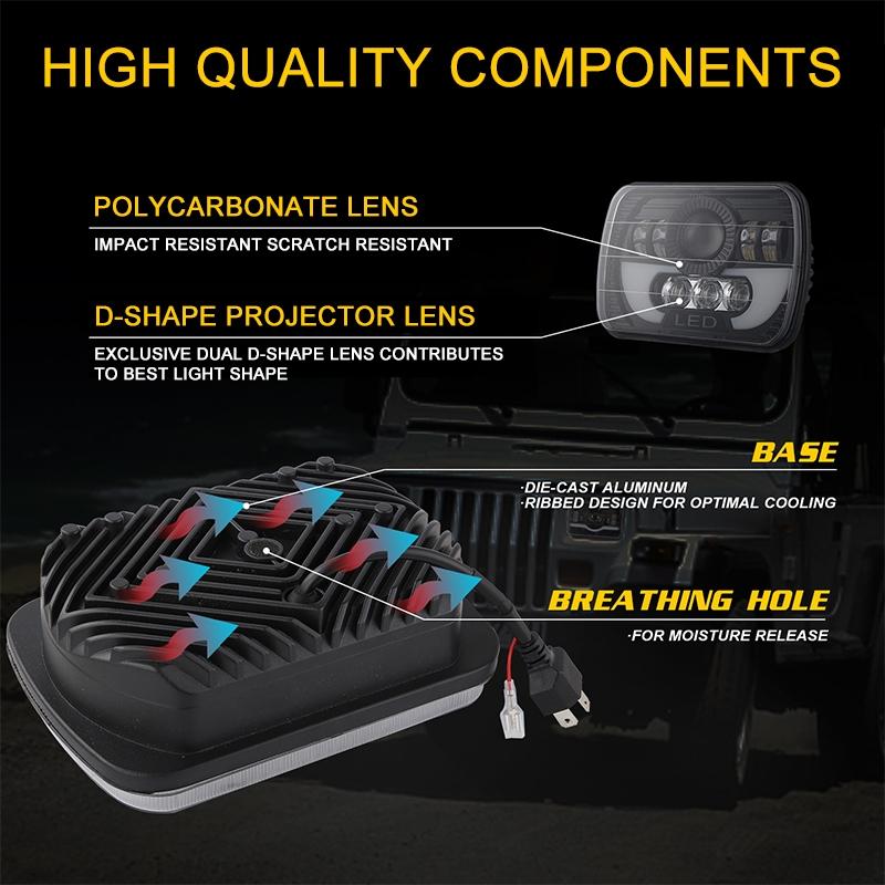 7" Square LED Headlight | 35W | 4000LM | 6000K + Amber | Car, Truck, Work Light, Spotlight