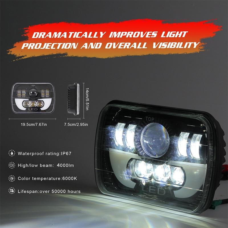7" Square LED Headlight | 35W | 4000LM | 6000K + Amber | Car, Truck, Work Light, Spotlight