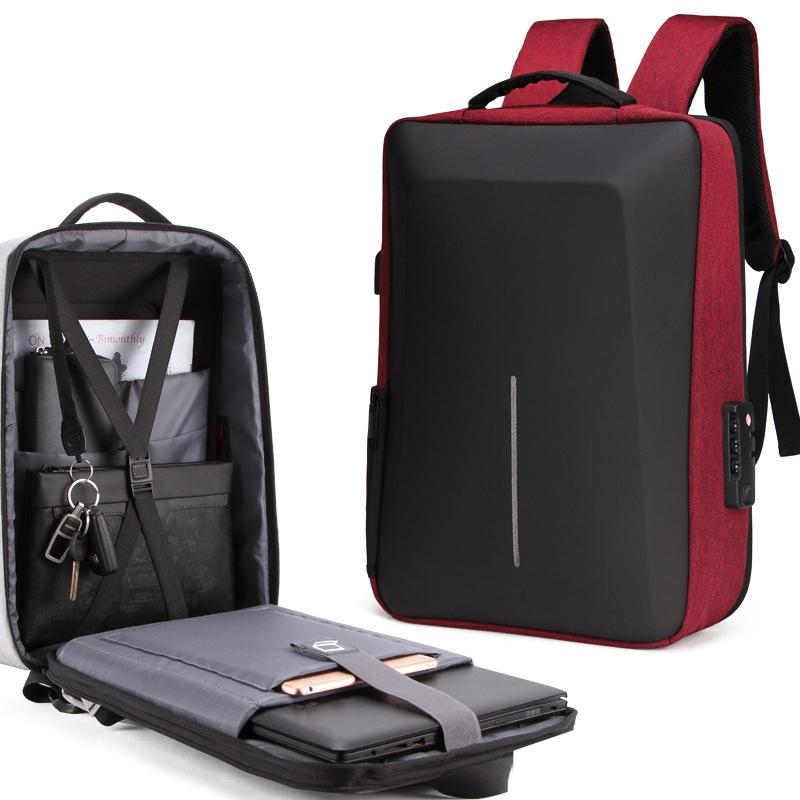 Anti-theft Hard Shell Backpack for Men with Alloy Frame | Red