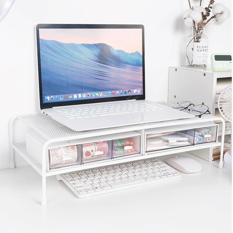 Desk Organizer Bracket for Elevated Computer Monitor | Wrought Iron | Double Layer Split