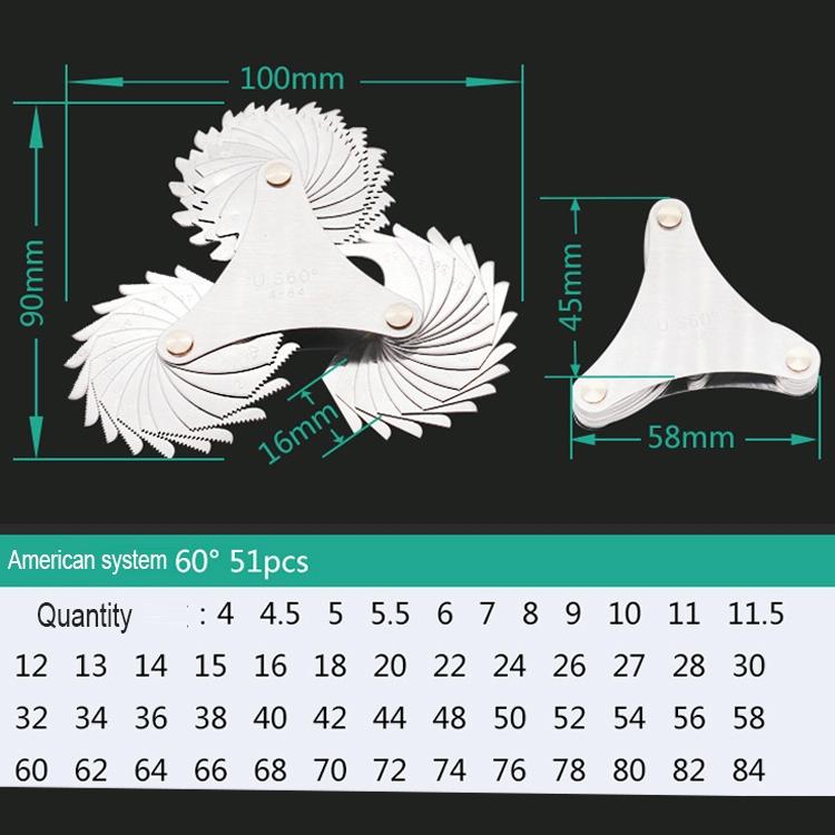 60° Stainless Steel Thread Gauge | 51 Pieces