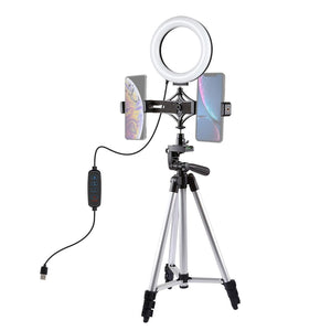 Live Broadcast Dual Phone Bracket & 6.2 Inch LED Ring Light Kit with Tripod Mount