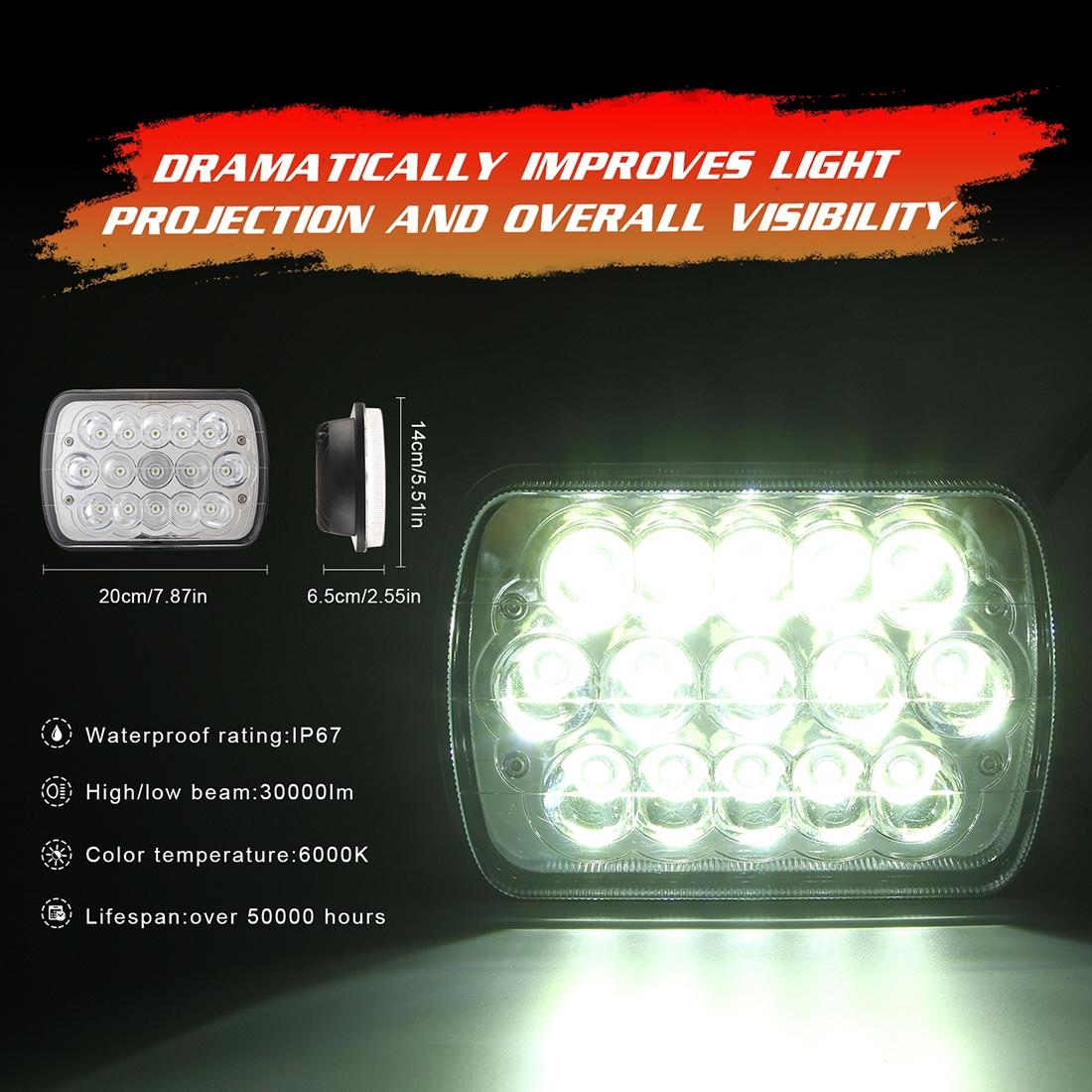 7 Inch 5X7 H4 15W DC 9-30V 1500Lm IP67 Car Truck Off-Road Vehicle LED Work Lights / Headlight with 15 LEDs Lamps