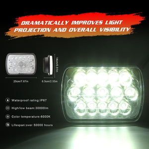 7 Inch 5X7 H4 15W DC 9-30V 1500Lm IP67 Car Truck Off-Road Vehicle LED Work Lights / Headlight with 15 LEDs Lamps