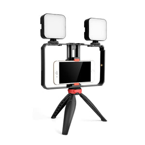 Vlogging Live Broadcast LED Selfie Light Video Rig with Smartphone Handle & Tripod