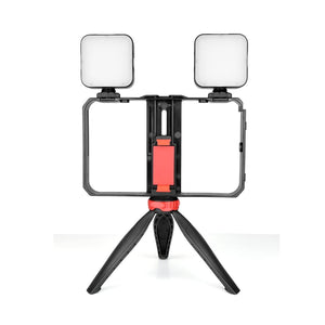 Vlogging Live Broadcast LED Selfie Light Video Rig with Smartphone Handle & Tripod