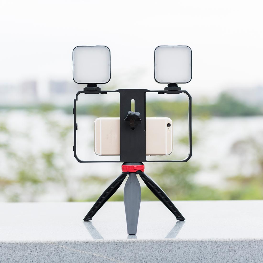 Vlogging Live Broadcast LED Selfie Light Video Rig with Smartphone Handle & Tripod