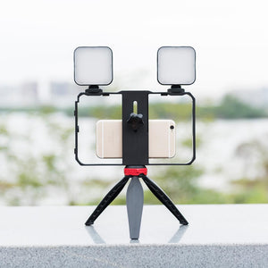 Vlogging Live Broadcast LED Selfie Light Video Rig with Smartphone Handle & Tripod