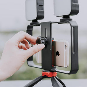 Vlogging Live Broadcast LED Selfie Light Video Rig with Smartphone Handle & Tripod