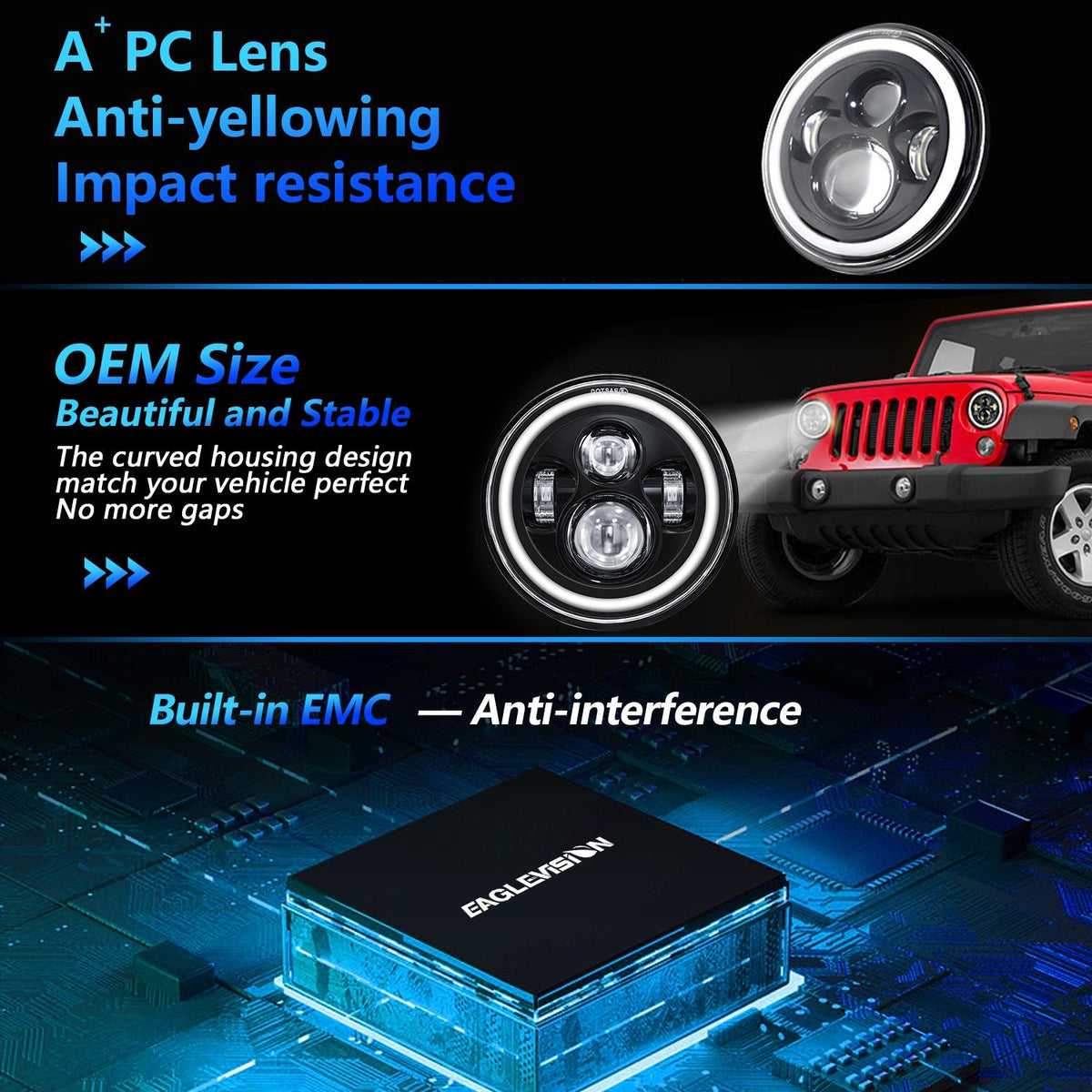 7 Inch Round LED Angel Eye Headlight | Colorful DRL | Car & Motorcycle