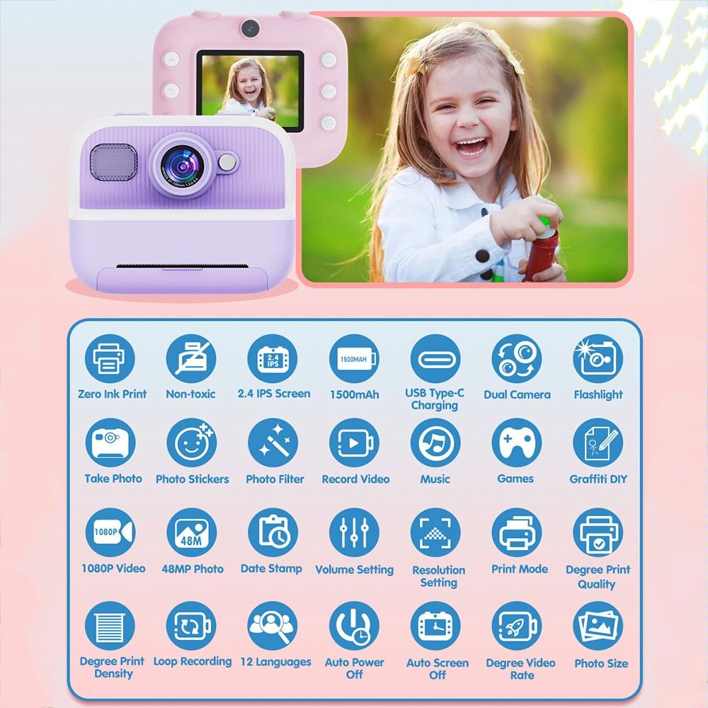 Blue Children's Thermal Camera | Dual-Camera | 1080P HD | 2400W Pixel | 2.4-Inch Display | Purple + 32GB