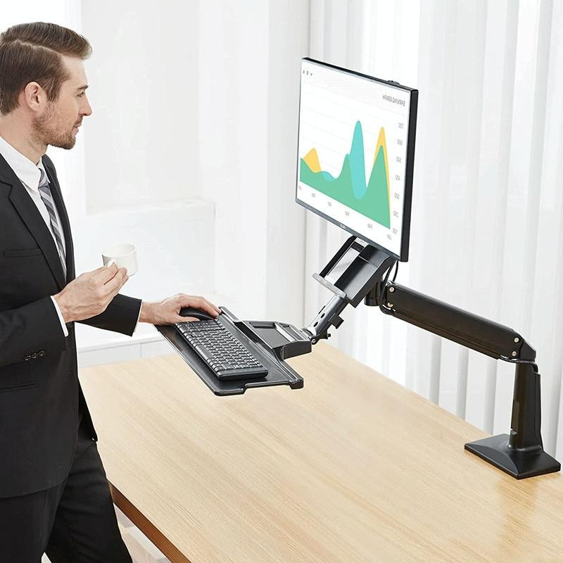 Sit-Stand Workstation | Ergonomic Monitor Holder | Foldable Keyboard Tray | 19-27" Full Motion
