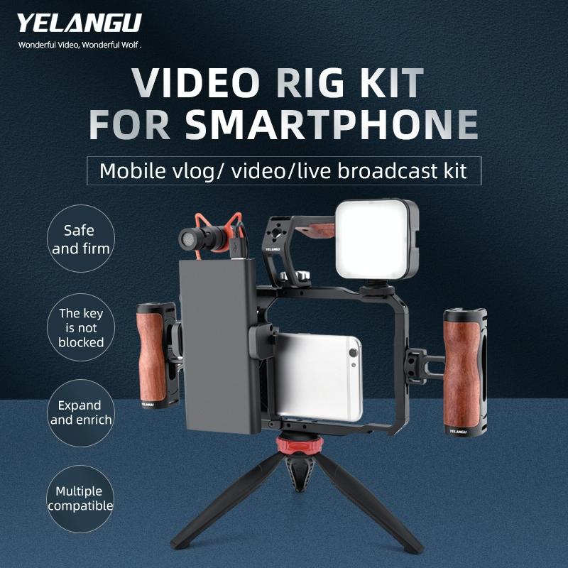 Vlogging Video Rig | Smartphone Compatible | LED Light & Microphone | Live Broadcast Setup