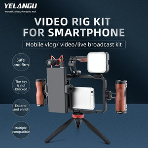Vlogging Video Rig | Smartphone Compatible | LED Light & Microphone | Live Broadcast Setup