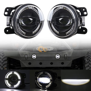 2 Pcs 4 Inch LED Angel Eye Fog Lights | Jeep Wrangler / Dodge / Chrysler PT Cruiser | White Light