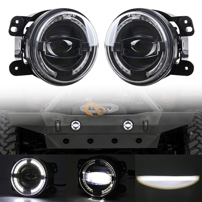 2 Pcs 4 Inch LED Angel Eye Fog Lights | Jeep Wrangler / Dodge / Chrysler PT Cruiser | White Light