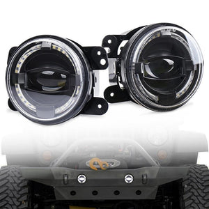 2 Pcs 4 Inch LED Angel Eye Fog Lights | Jeep Wrangler / Dodge / Chrysler PT Cruiser | White Light