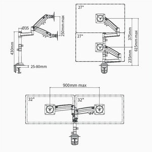 Dual Arm Clamp for LCD TV | Full Motion | 22-32" | Gas Spring Support | Desk Monitor Holder