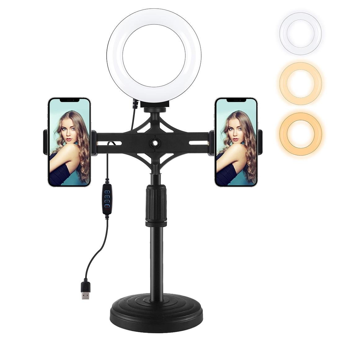 Horizontal Dual Phone Brackets Desktop Ring Light Kit | 4.7 - Inch