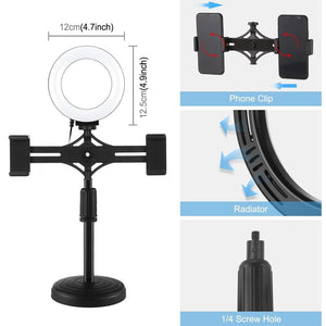 Horizontal Dual Phone Brackets Desktop Ring Light Kit | 4.7 - Inch