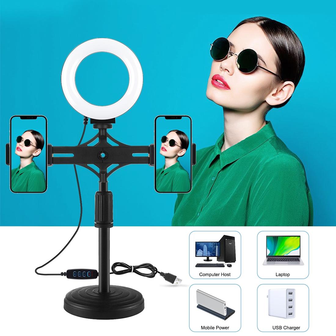Horizontal Dual Phone Brackets Desktop Ring Light Kit | 4.7 - Inch