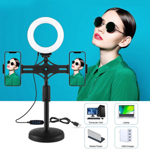Horizontal Dual Phone Brackets Desktop Ring Light Kit | 4.7 - Inch