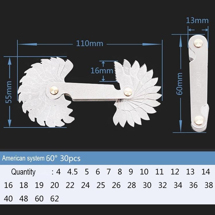 60° Stainless Steel Thread Gauge | 30 Pieces