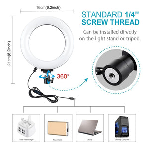 Live Broadcast Dual Phone Bracket with 70cm Tripod & 6.2 Inch 16cm LED Ring Light Kit