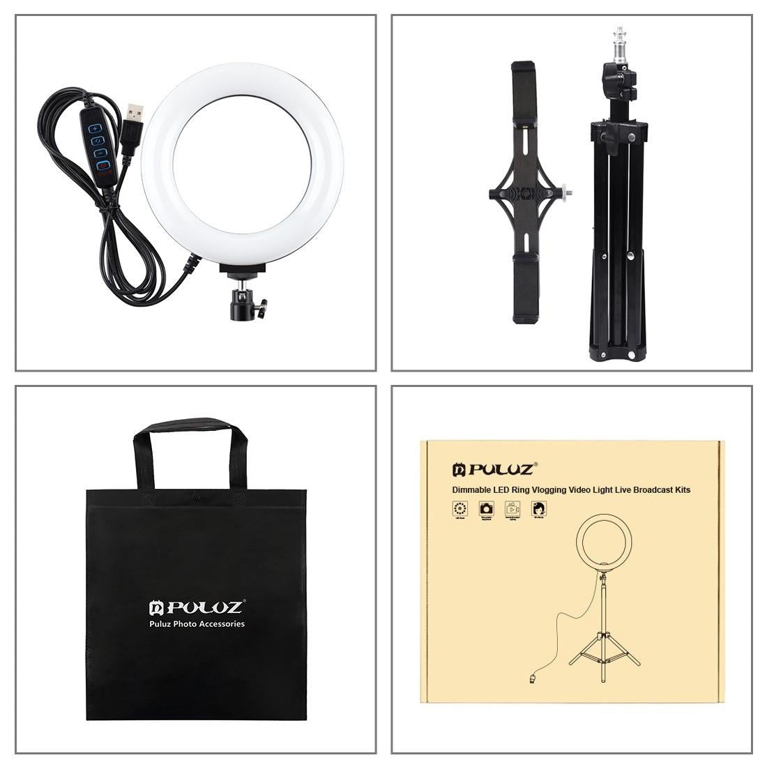 Live Broadcast Dual Phone Bracket with 70cm Tripod & 6.2 Inch 16cm LED Ring Light Kit