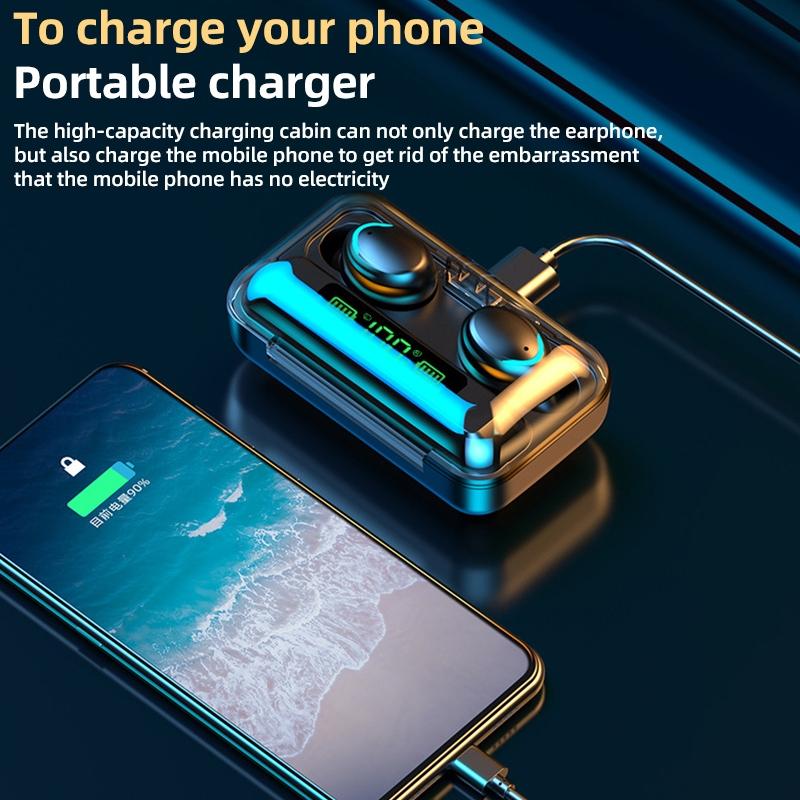 Bluetooth Earphone with Noise Reduction & LED Display | Black | IP6D1057 LED Light