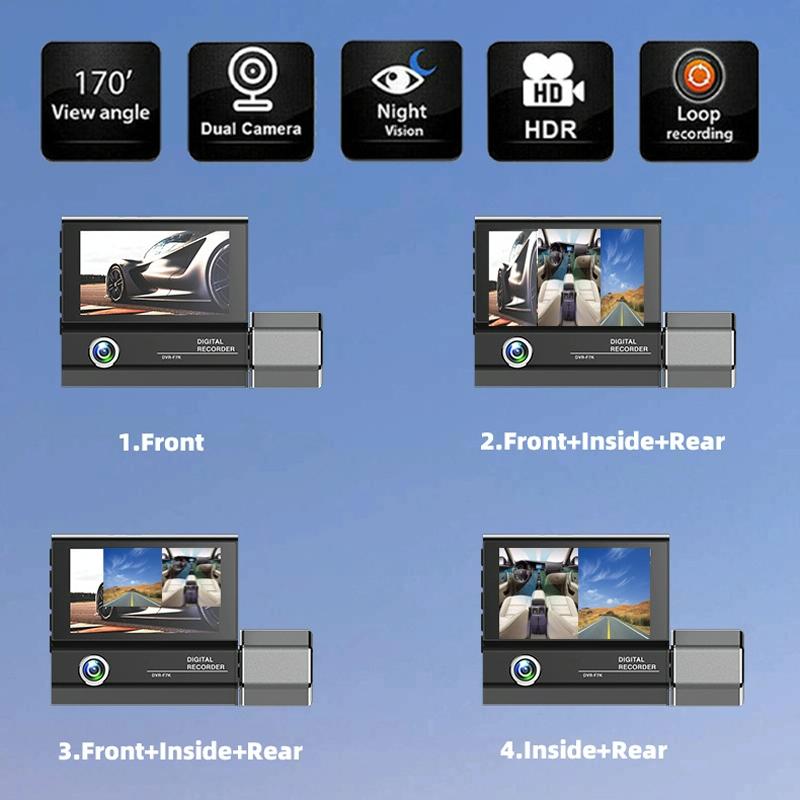 1080P HD Multi-Language Driving Recorder with 3 Lenses