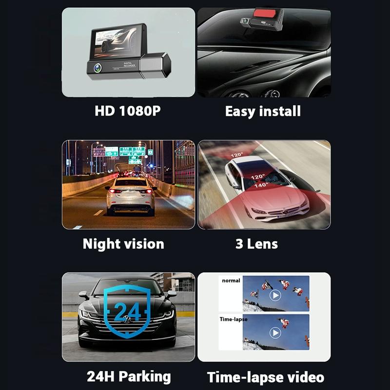1080P HD Multi-Language Driving Recorder with 3 Lenses