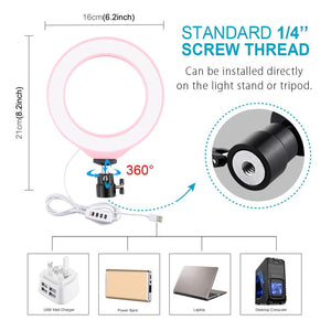 16cm USB LED Ring Light | With Tripod | 3 Modes | Black