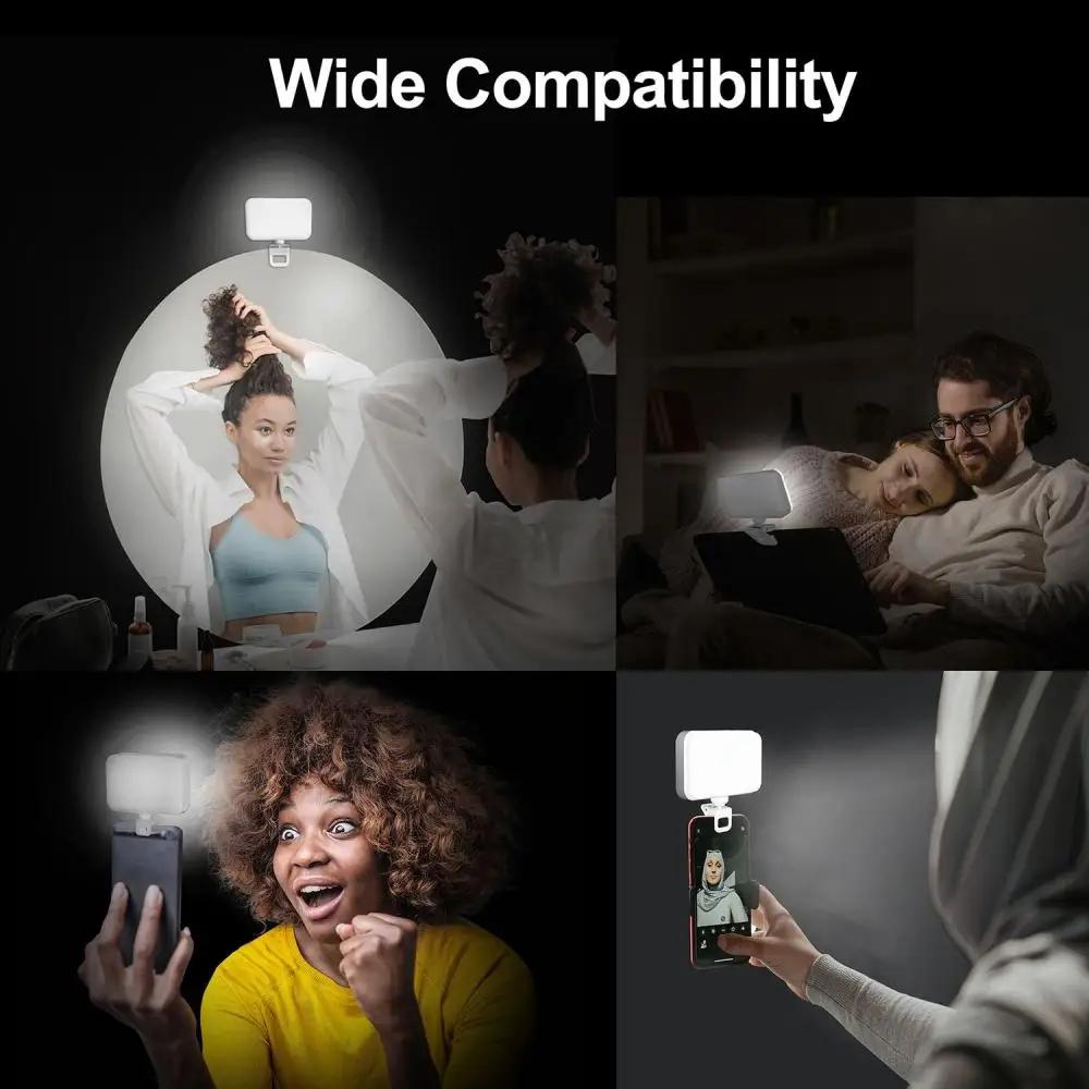 Rechargeable Clip - On Selfie Light with 66 LEDs | 3 Modes for Phone, Laptop & Tablet | Black | White