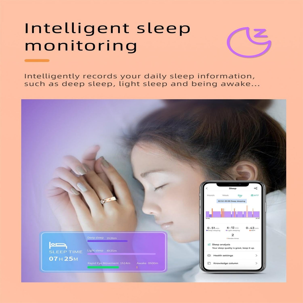 Smart Ring | Heart Rate | Blood Oxygen | Sleep Monitoring | Multiple Sports Modes | Rose Gold | Size 13