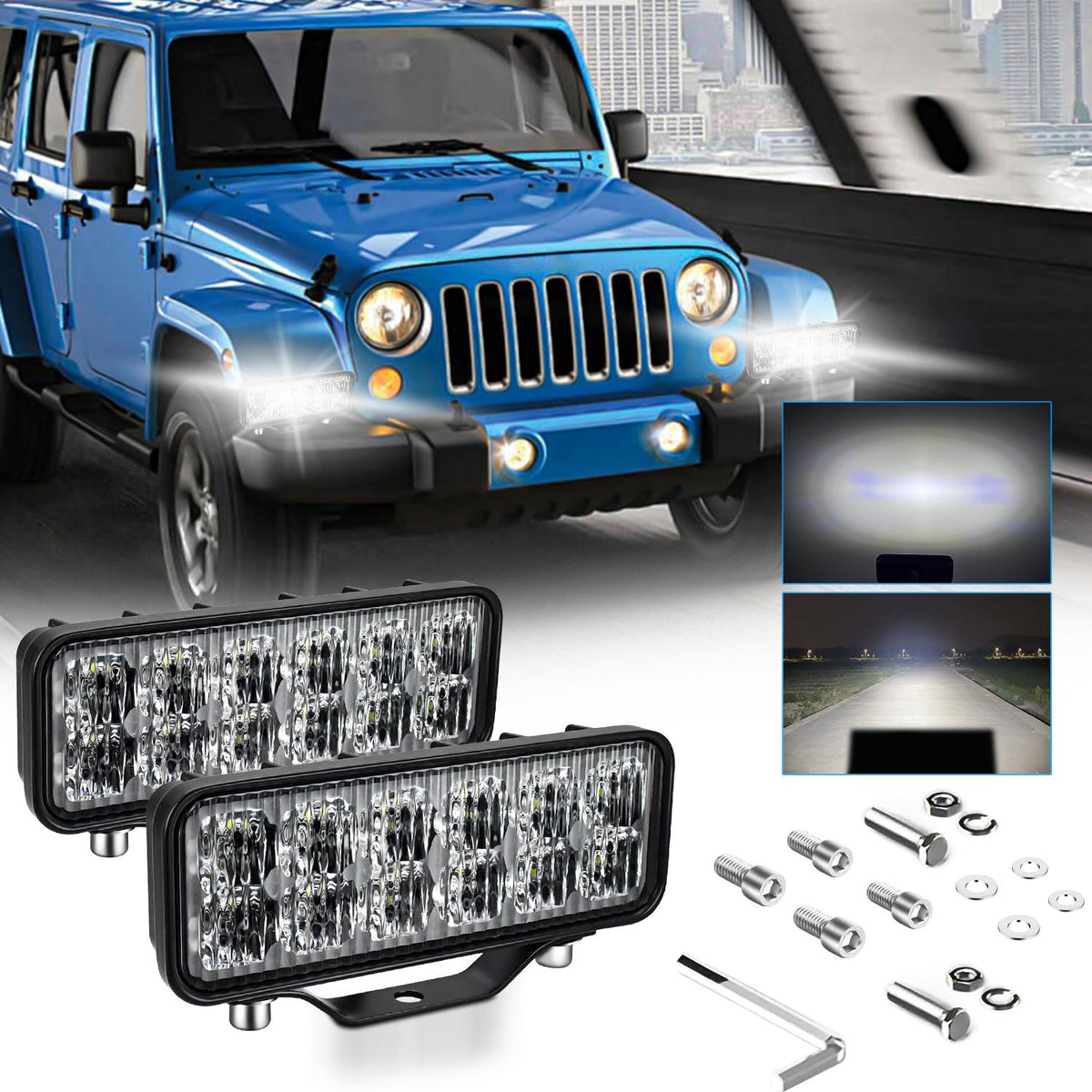 14W | 9-30V | 6 Inch Waterproof Car Work Headlight | Includes Wire Set