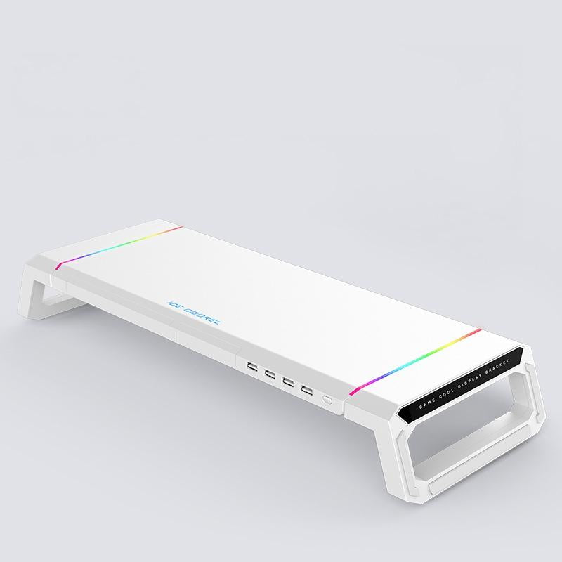 Foldable Laptop Stand with RGB Lighting & USB Expansion | Monitor Rack | Moonlight White