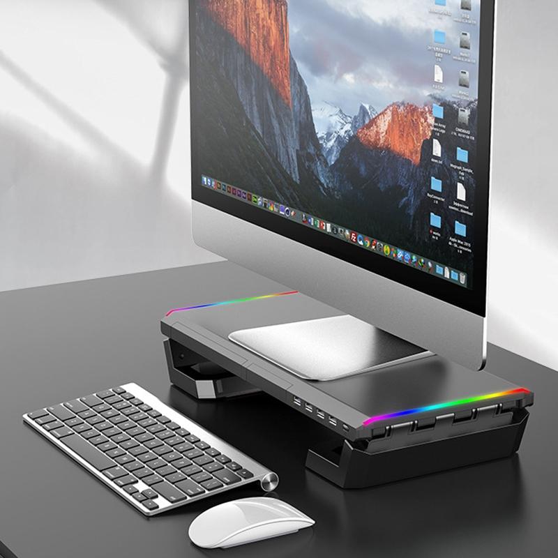 Foldable Laptop Stand with RGB Lighting & USB Expansion | Monitor Rack | Moonlight White