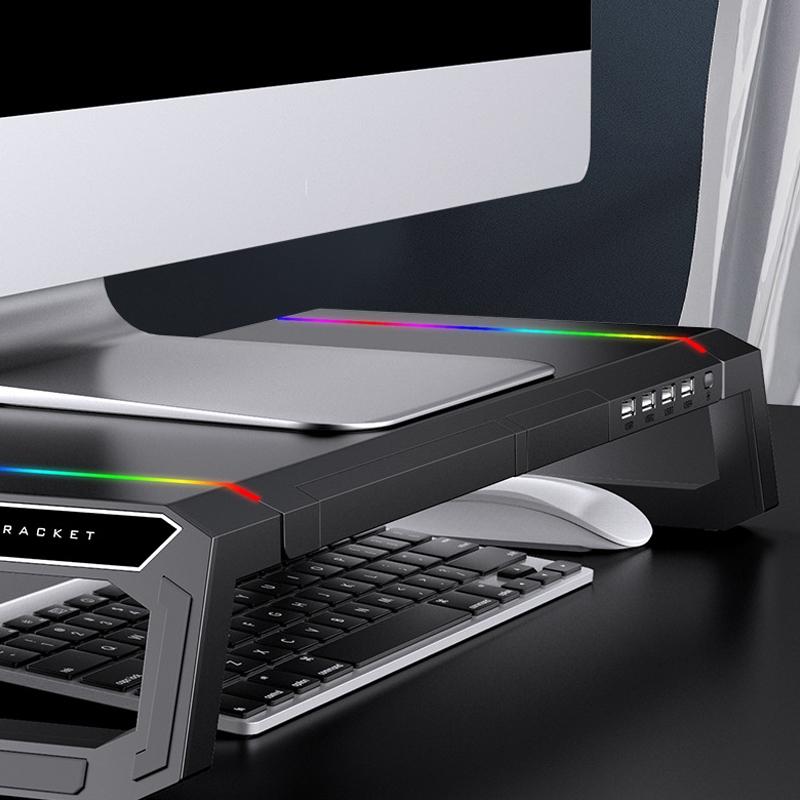 Foldable Laptop Stand with RGB Lighting & USB Expansion | Monitor Rack | Moonlight White