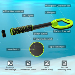 Waterproof Handheld Metal Detector | For Underwater Treasure Hunting | IP760 | Yellow