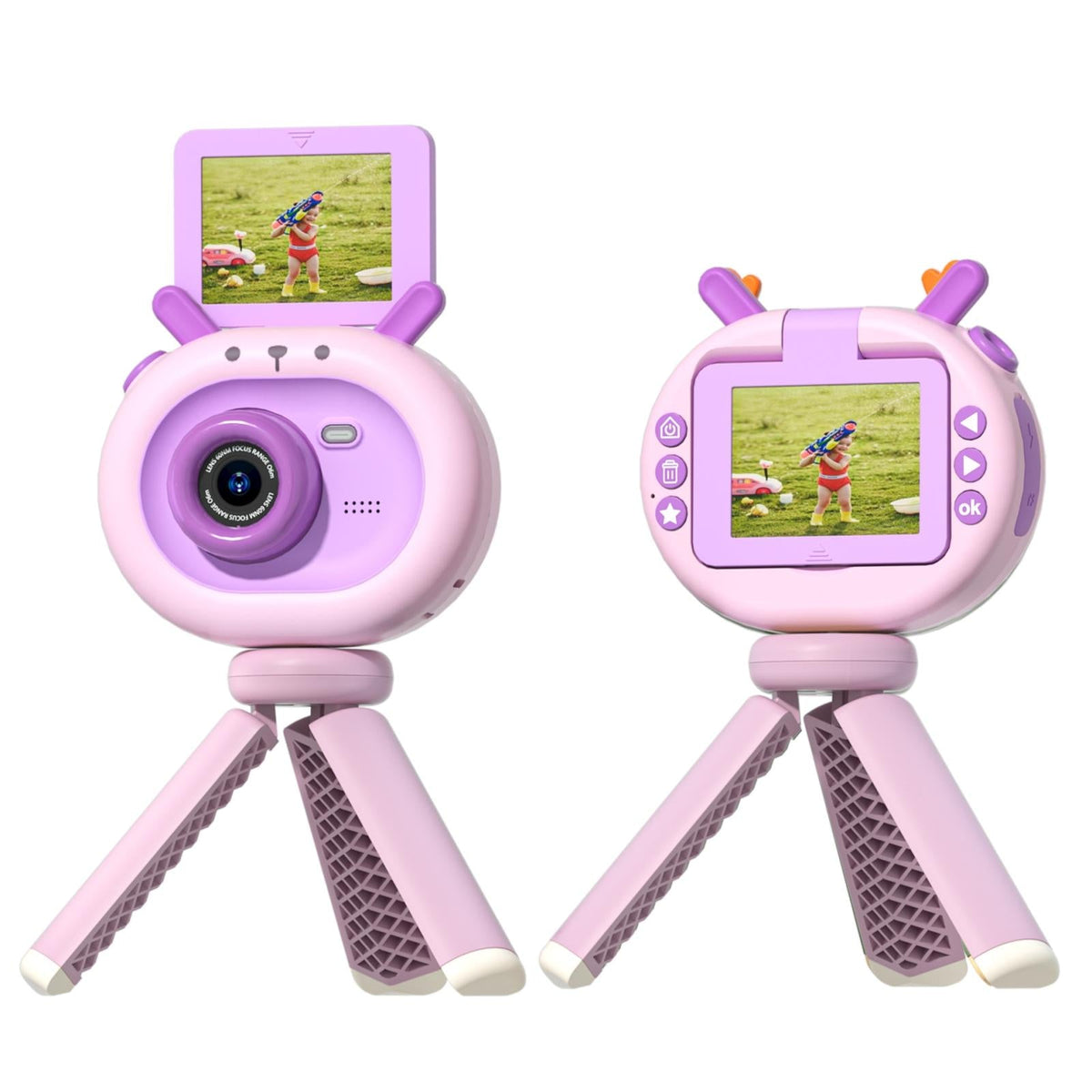 180° Flip-Screen Cartoon Digital Camera with Stand | 2.4" | 1080p HD | Violet