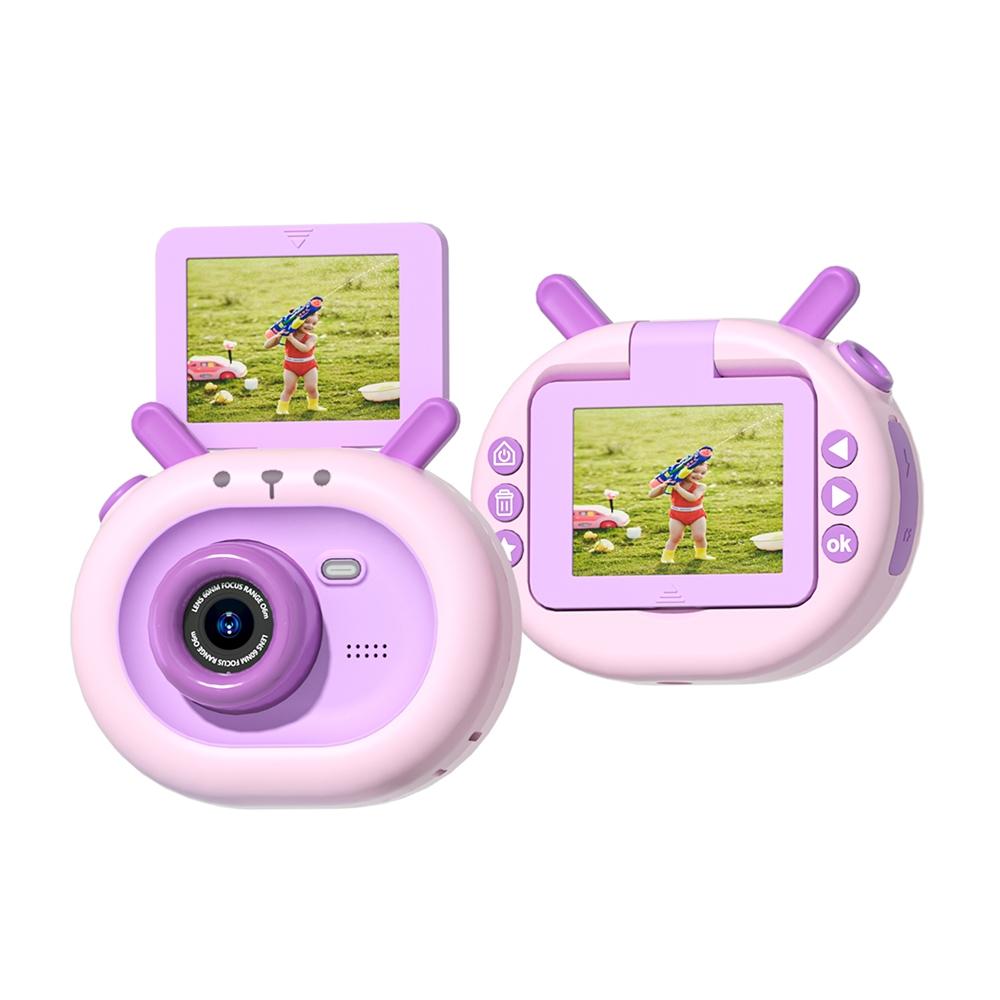 180° Flip-Screen Cartoon Digital Camera with Stand | 2.4" | 1080p HD | Violet