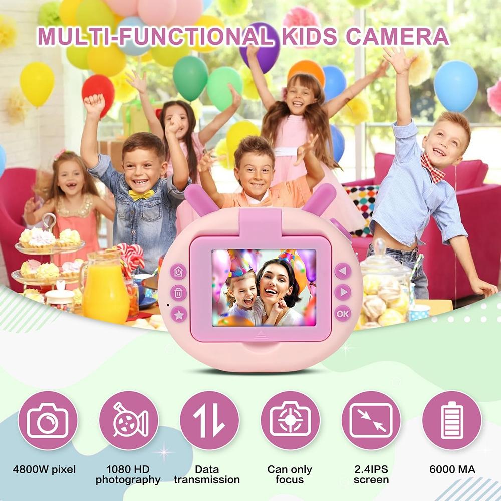 180° Flip-Screen Cartoon Digital Camera with Stand | 2.4" | 1080p HD | Violet