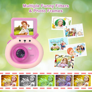 180° Flip-Screen Cartoon Digital Camera with Stand | 2.4" | 1080p HD | Violet